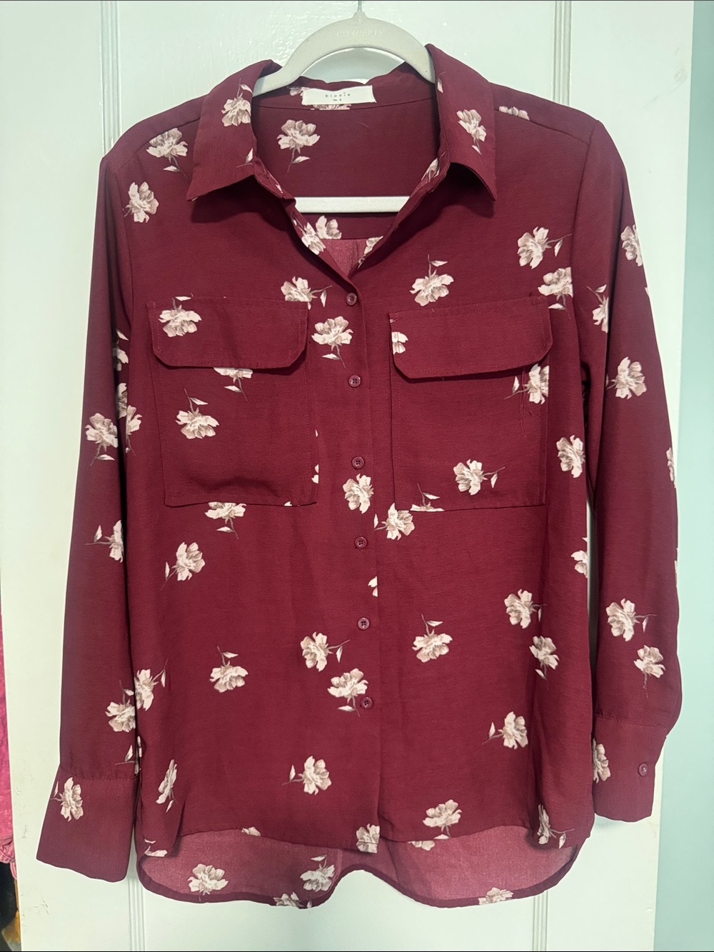Elodie Burgundy Floral Button-Down Shirt